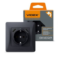 Розетка одинарная с заземлением и 2USB черный графит Videx Binera 